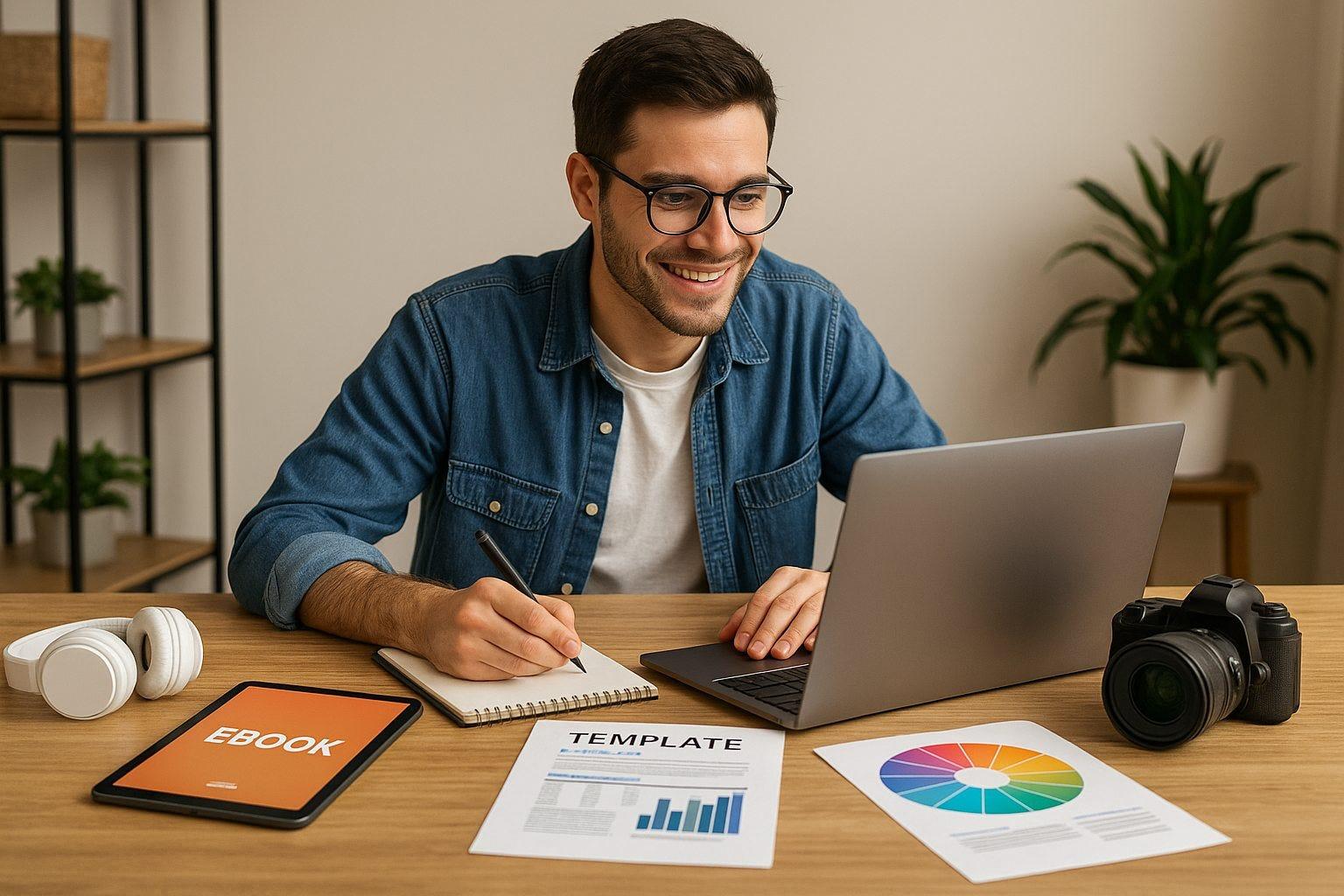 Como criar um produto digital com notebook e materiais online