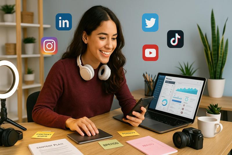 Pessoa planejando a divulgação de um produto digital no computador